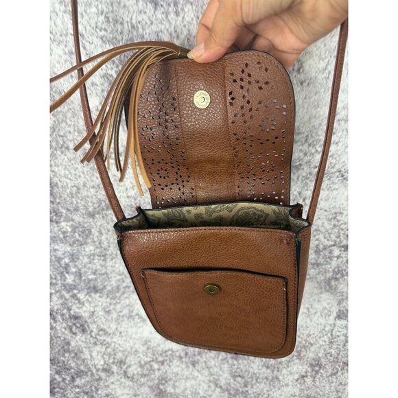 Boho Faux Leather Purse Women S Brown laser cut Crossbody Shoulder Bag Tassel - Picture 4 of 12